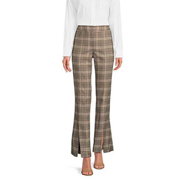 NWT Gianni Bini Alora Split Hem Dress Pants Size 14 Brown Plaid Y2K Work Slacks - Picture 1 of 6